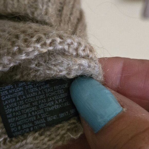 Club Monaco Neutral Wool Blend V Neck Elbow Patch Cardigan Sweater *Flaw Size S - Picture 6 of 7